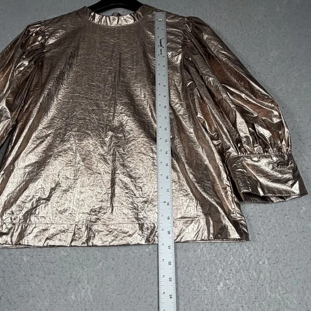 Farm Rio Puff Sleeve Blouse Women’s Size Medium Rose Gold Metallic Nylon